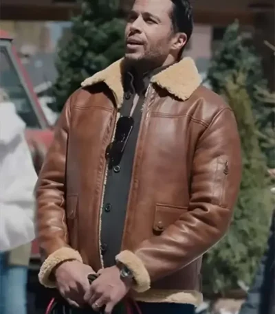 Best Christmas Ever Matt Cedeño Brown Shearling Leather Jacket