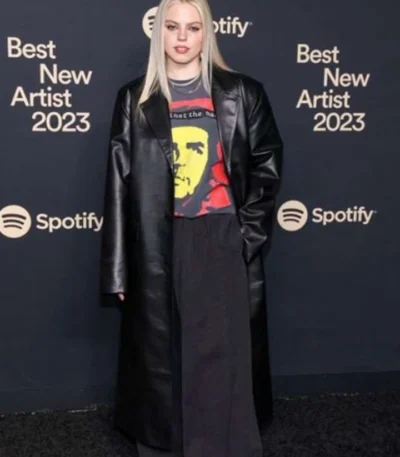 Best New Artist 2023 Reneé Rapp Black Leather Trench Coat