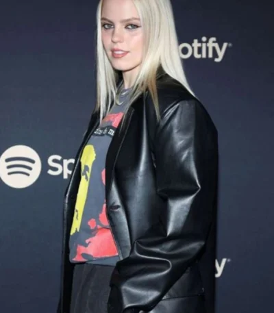 Best New Artist 2023 Reneé Rapp Black Leather Trench Coat