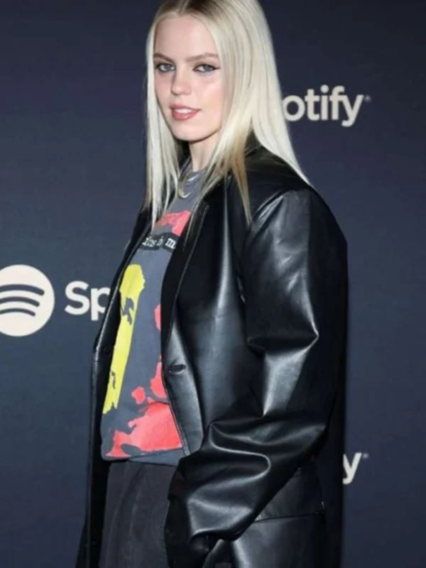 Best New Artist 2023 Reneé Rapp Black Leather Trench Coat