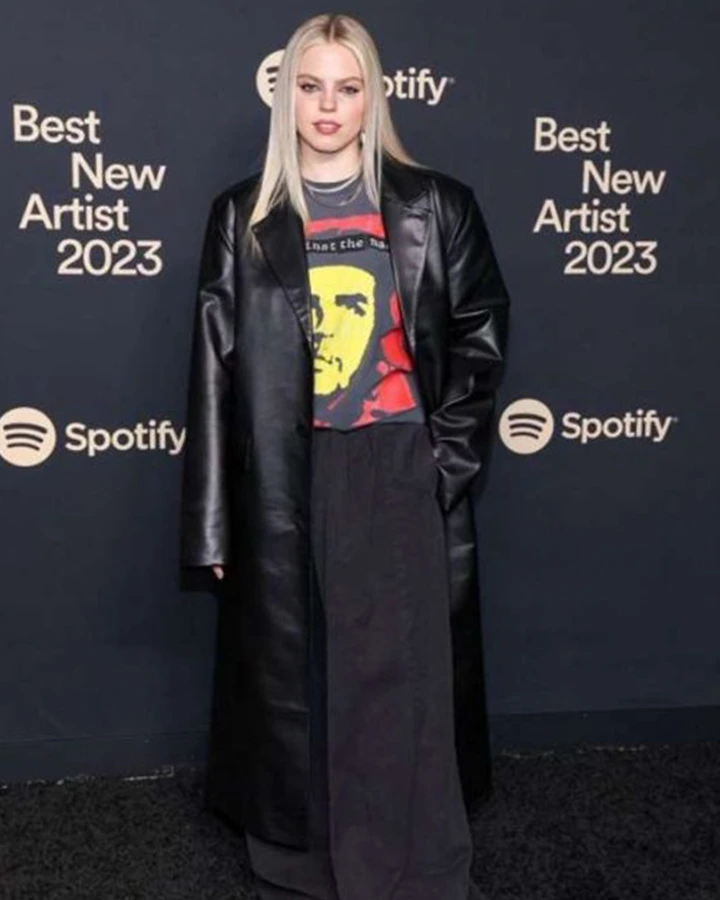 Best New Artist 2023 Reneé Rapp Black Leather Trench Coat Best New Artist 2023 Reneé Rapp Black Leather Trench Coat