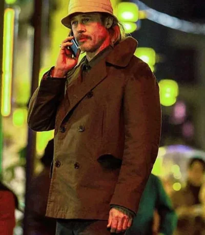 Brad Pitt Bullet Train Double Breasted Brown Cotton Peacoat