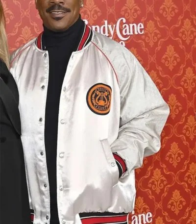 Candy Cane Lane 2023 Eddie Murphy White Bomber Jacket