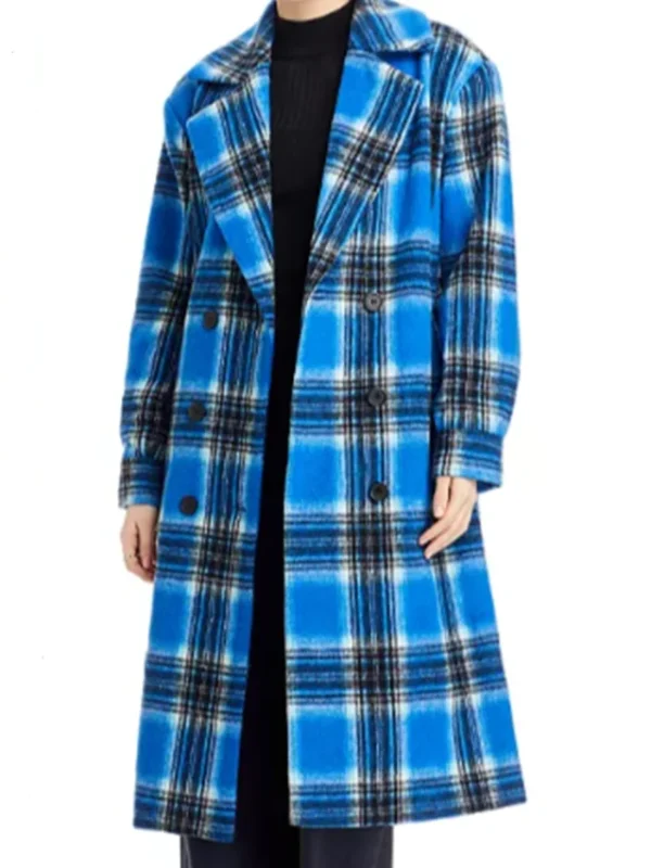 Carrie Preston Elsbeth S02 Blue Plaid Trench Coat