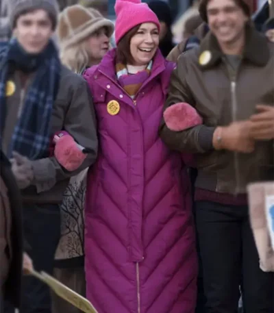 Carrie Preston Elsbeth S02 Purple Puffer Coat
