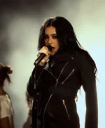Charli XCX Performing Outside Lands Black Biker Coat