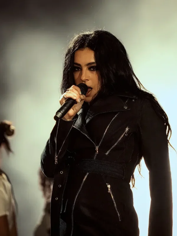 Charli XCX Performing Outside Lands Black Biker Coat