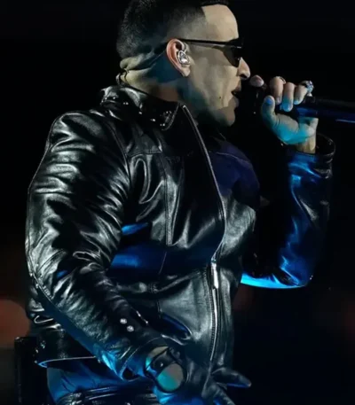 Halftime Show Daddy Yankee Black Leather Jacket