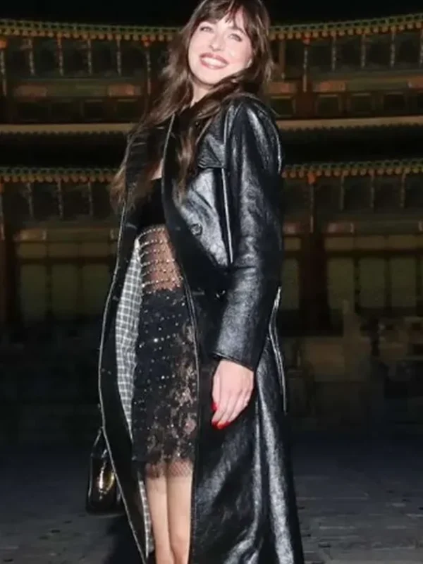 Dakota Johnson Gucci Cruise 2024 Leather Trench Coat