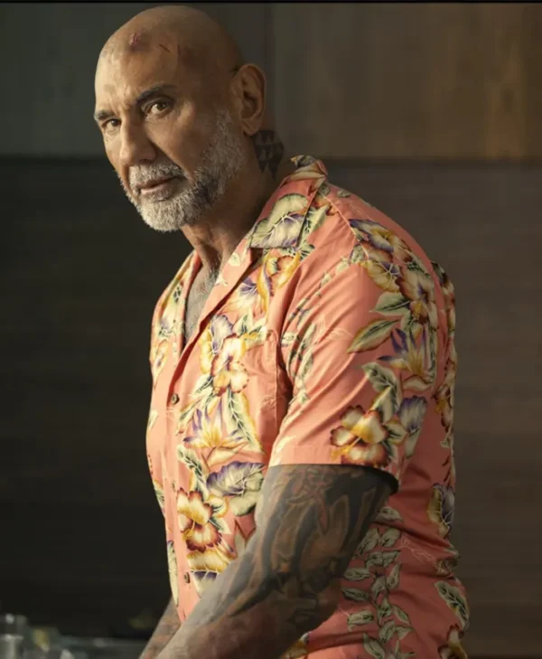 The Wrecking Crew Dave Bautista Orange Floral Shirt