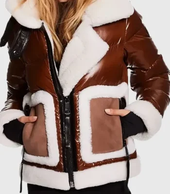Elsbeth Carrie Preston Brown Sherpa Puffer Jacket