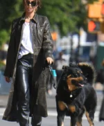 Emily Ratajkowski NYC Street 2023 Brown Leather Coat