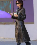 Emily Ratajkowski NYC Street 2023 Brown Leather Coat