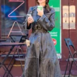 Emily Ratajkowski NYC Street 2023 Brown Leather Coat