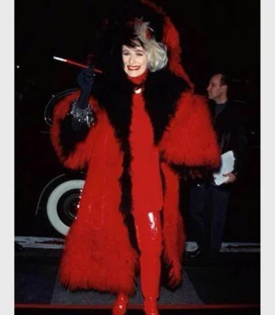 Emma Stone 101 Dalmatians Cruella Devil Fur Red Coat