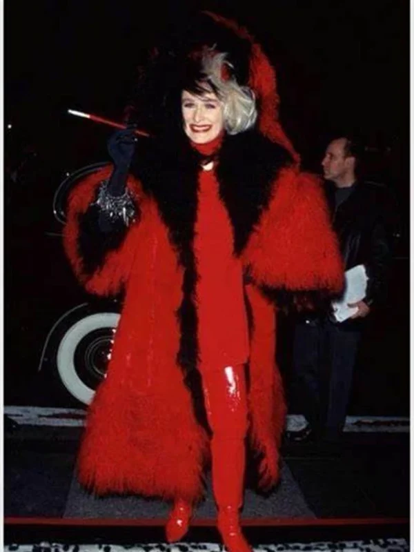 Emma Stone 101 Dalmatians Cruella Devil Fur Red Coat