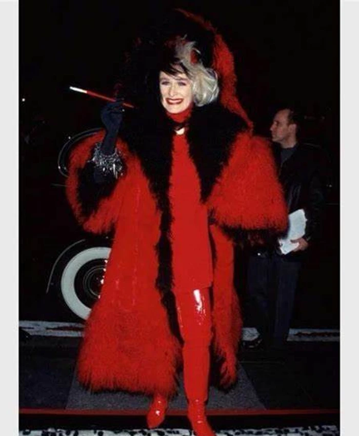 Emma Stone 101 Dalmatians Cruella Devil Fur Red Coat Emma Stone 101 Dalmatians Cruella Devil Fur Red Coat