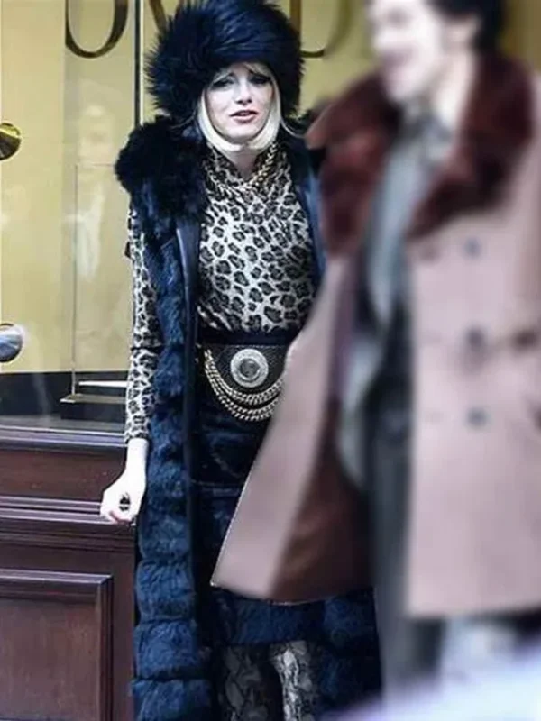 Emma Stone Cruella Black Fur Coat