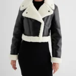 Leather Sherpa Lined Cropped Moto Jacket