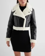 Leather Sherpa Lined Cropped Moto Jacket