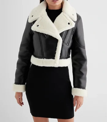 Leather Sherpa Lined Cropped Moto Jacket