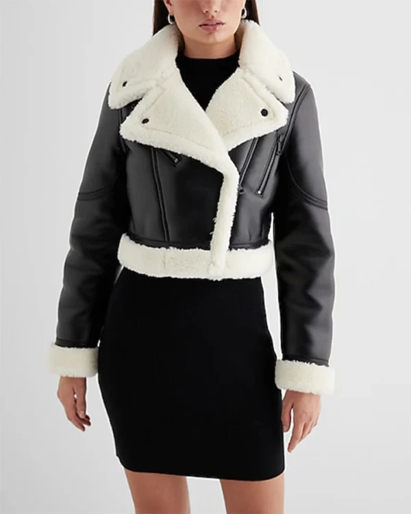 Leather Sherpa Lined Cropped Moto Jacket