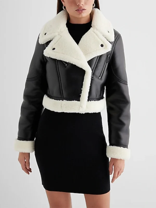 Leather Sherpa Lined Cropped Moto Jacket