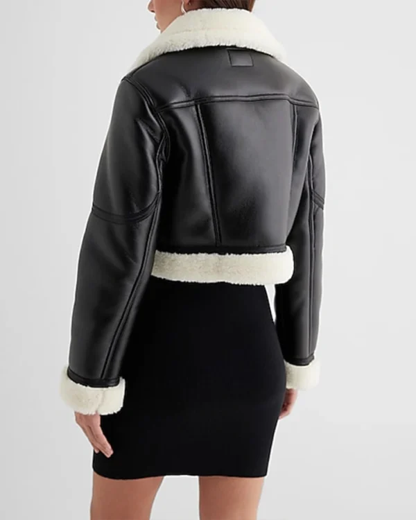 Leather Sherpa Lined Cropped Moto Jacket