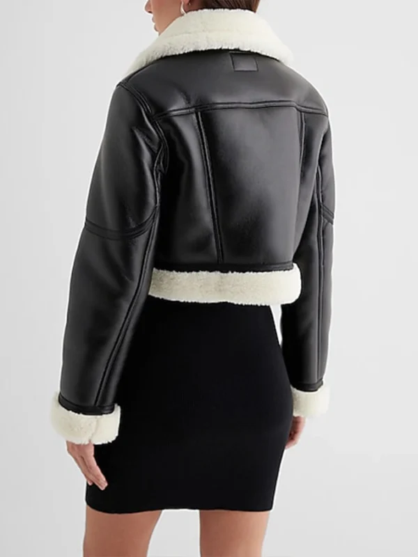 Leather Sherpa Lined Cropped Moto Jacket