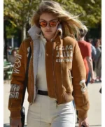 Gigi Hadid Brown Suede Bomber Jacket
