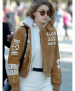 Gigi Hadid Brown Suede Bomber Jacket