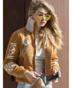 Gigi Hadid Brown Suede Bomber Jacket