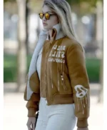 Gigi Hadid Brown Suede Bomber Jacket