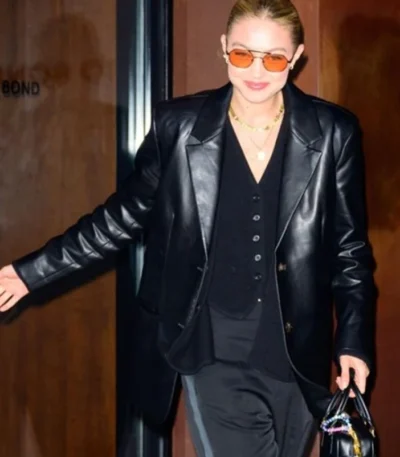 Gigi Hadid Ivan Bart Memorial Service Leather Blazer
