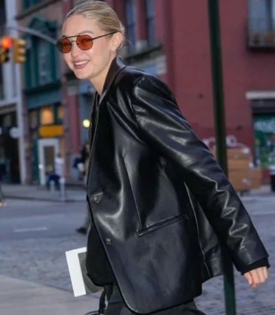 Gigi Hadid Ivan Bart Memorial Service Leather Blazer