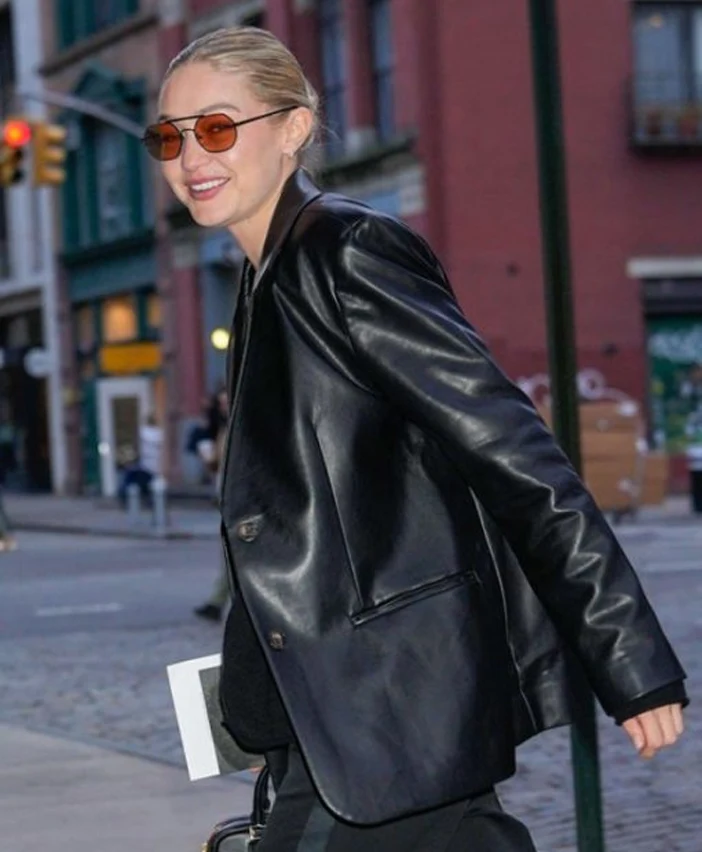 Gigi Hadid Ivan Bart Memorial Service Leather Blazer Gigi Hadid Ivan Bart Memorial Service Leather Blazer