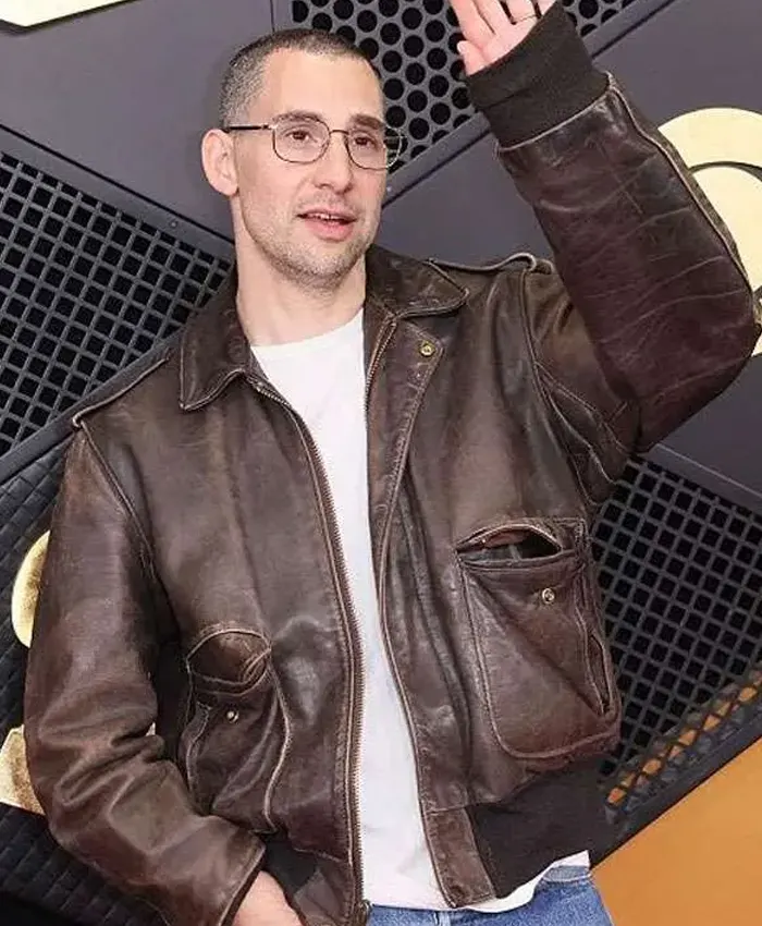 Grammy Awards Jack Antonoff Brown Leather Jacket Grammy Awards Jack Antonoff Brown Leather Jacket