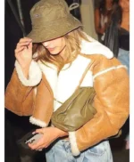 Hailey Bieber Brown Shearling Jacket