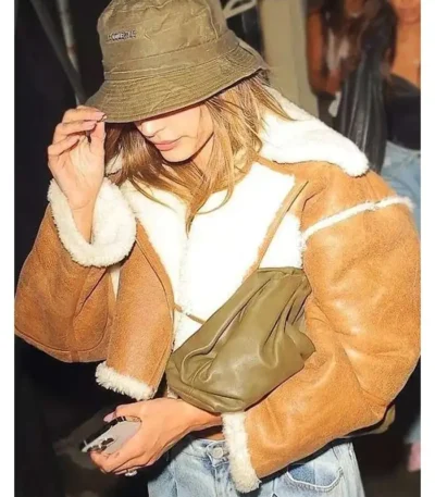 Hailey Bieber Brown Shearling Jacket