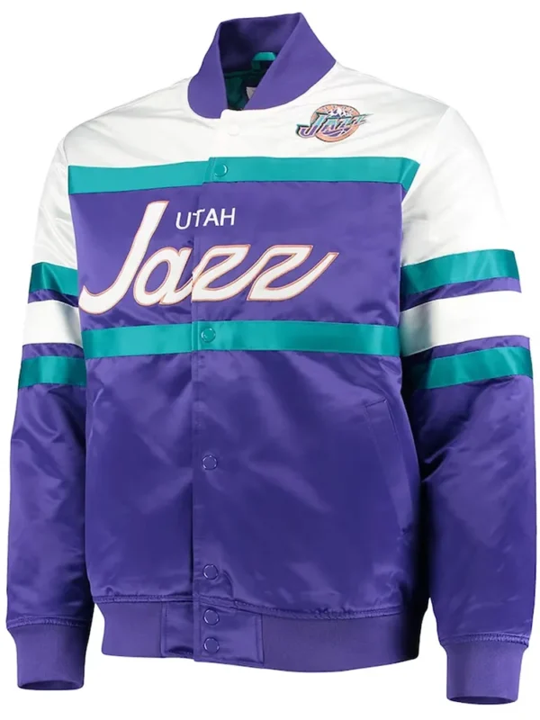 Hardwood Classics Utah Jazz Purple-White Satin Jacket