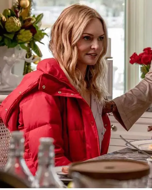 Heather Graham Best Christmas Ever 2023 Red Puffer Jacket Heather Graham Best Christmas Ever 2023 Red Puffer Jacket