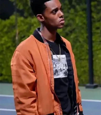 Jabari Banks Bel-Air Orange Satin Bomber Jacket