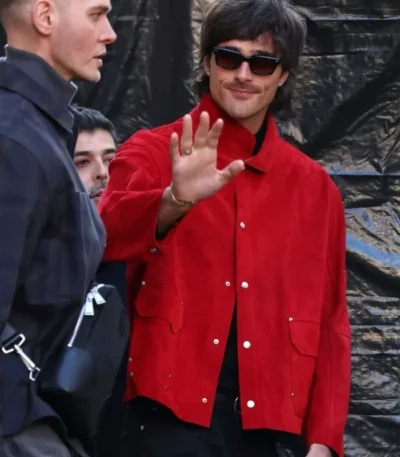 Jacob Elordi Red Suede Leather Jacket