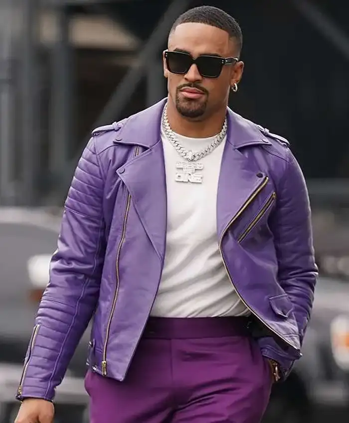 Jalen Hurts Purple Leather Jacket Jalen Hurts Purple Leather Jacket