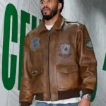 Jayson Tatum Brown Leather Bomber Jacket