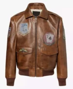 Jayson Tatum Brown Leather Bomber Jacket