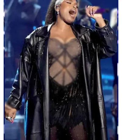 Jennifer Hudson 2024 Black Leather Trench Coat
