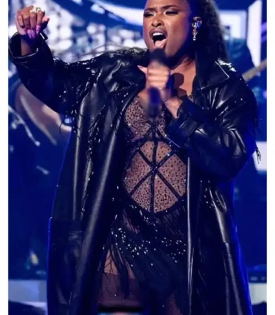 Jennifer Hudson 2024 Black Leather Trench Coat