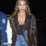 Jessica Alba NYC 2025 Brown Leather Jacket
