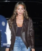 Jessica Alba NYC 2025 Brown Leather Jacket